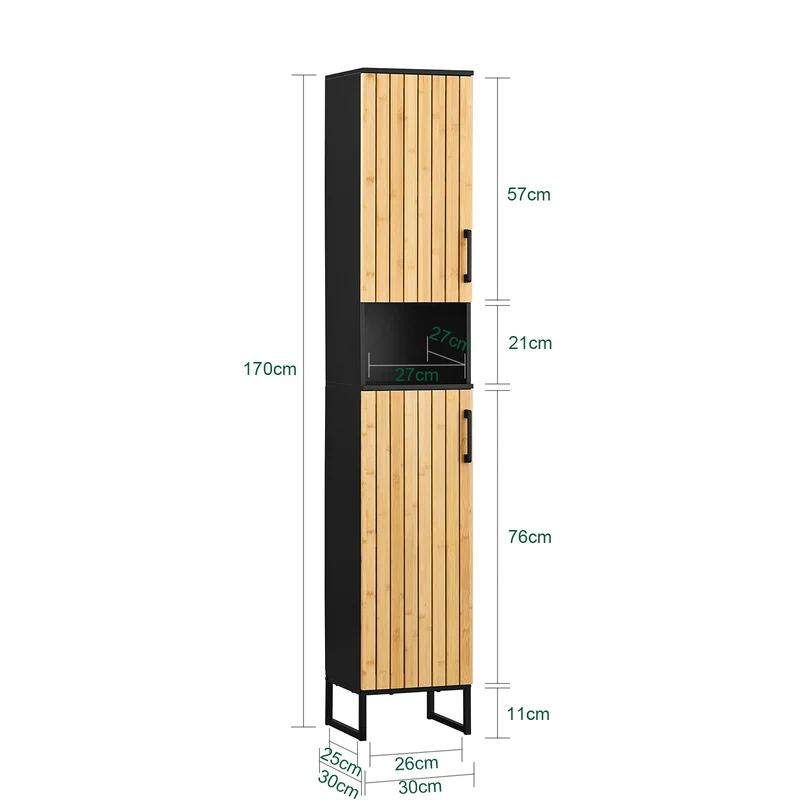 SoBuy BZR201-SCH Colonne Salle de Bain avec Étagères Réglables, Résistant à l’Humidité, pour Salle de Bain et WC, Rangement Optimisé, Design Fonctionnel – Noir