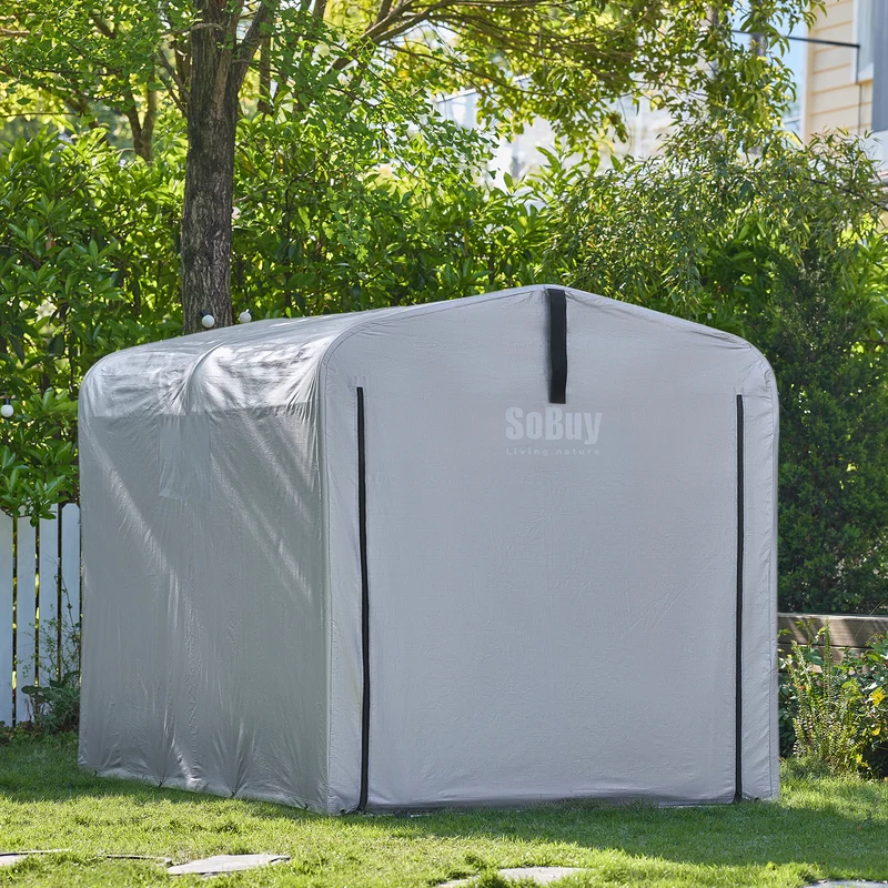 SoBuy SDA12-SIL Bâche pour Abri de Jardin Imperméable, pour Abri Vélo, Moto et Outils, Résistant à l’Humidité, Rangement Optimisé – L159×P219×H165 cm, Argent