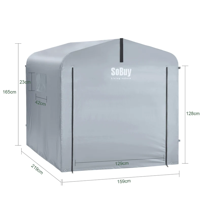 SoBuy SDA12-SIL Bâche pour Abri de Jardin Imperméable, pour Abri Vélo, Moto et Outils, Résistant à l’Humidité, Rangement Optimisé – L159×P219×H165 cm, Argent