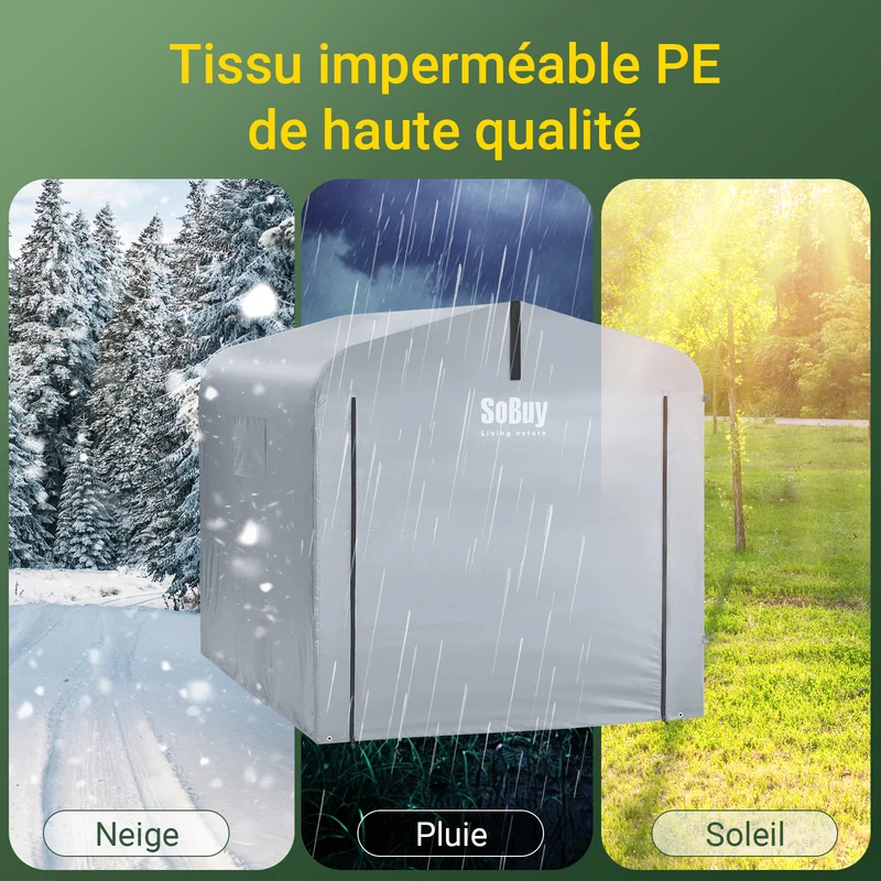 SoBuy SDA12-SIL Bâche pour Abri de Jardin Imperméable, pour Abri Vélo, Moto et Outils, Résistant à l’Humidité, Rangement Optimisé – L159×P219×H165 cm, Argent