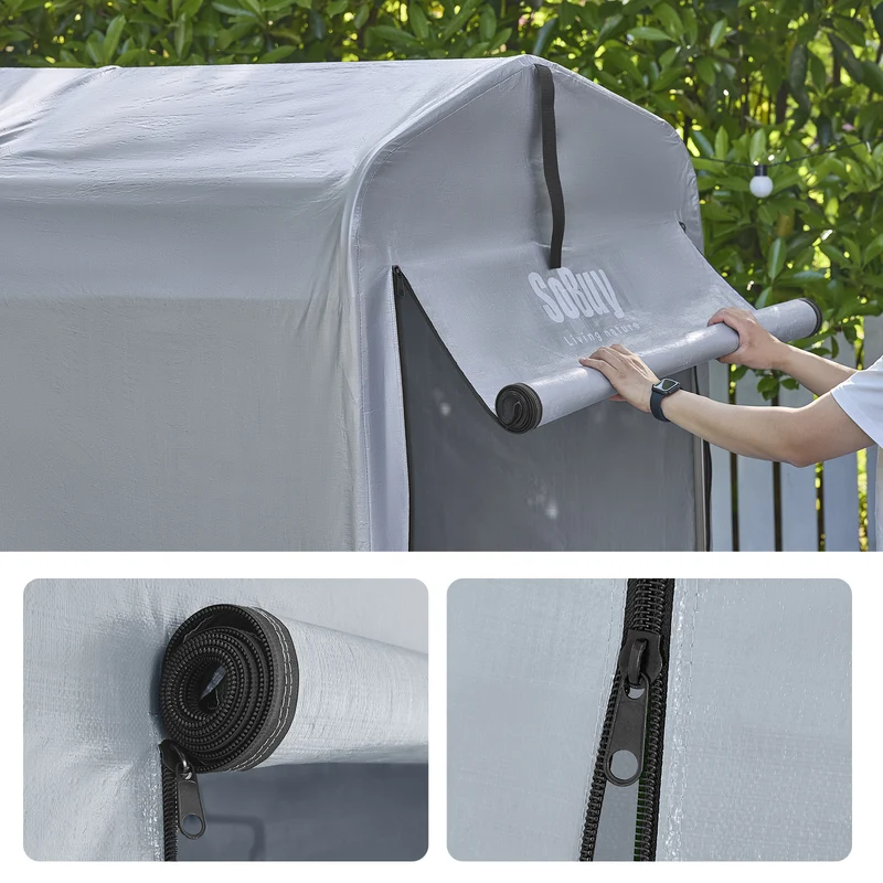 SoBuy SDA12-SIL Bâche pour Abri de Jardin Imperméable, pour Abri Vélo, Moto et Outils, Résistant à l’Humidité, Rangement Optimisé – L159×P219×H165 cm, Argent