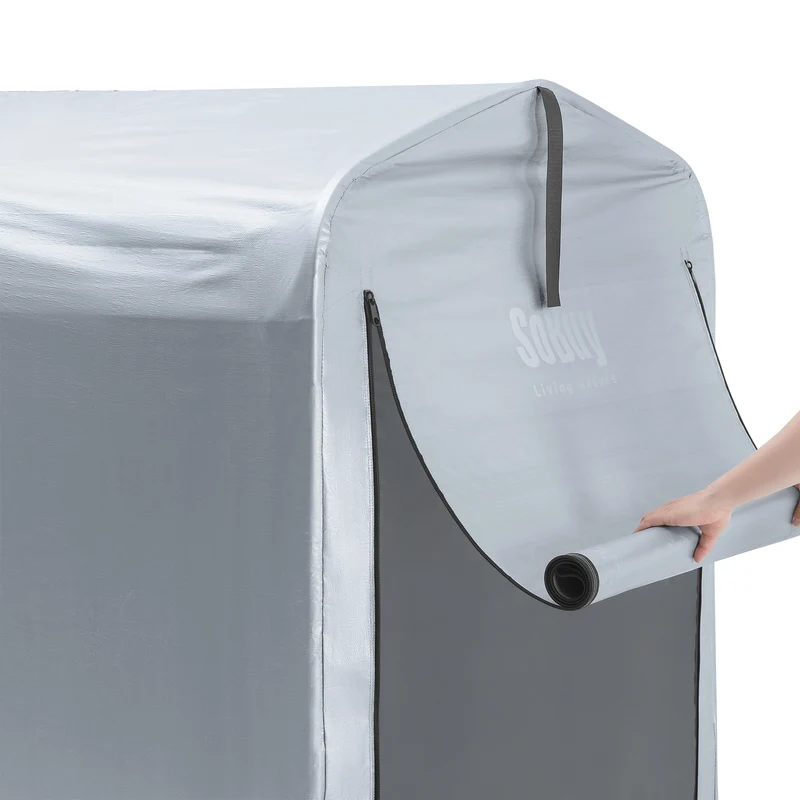 SoBuy SDA12-SIL Bâche pour Abri de Jardin Imperméable, pour Abri Vélo, Moto et Outils, Résistant à l’Humidité, Rangement Optimisé – L159×P219×H165 cm, Argent