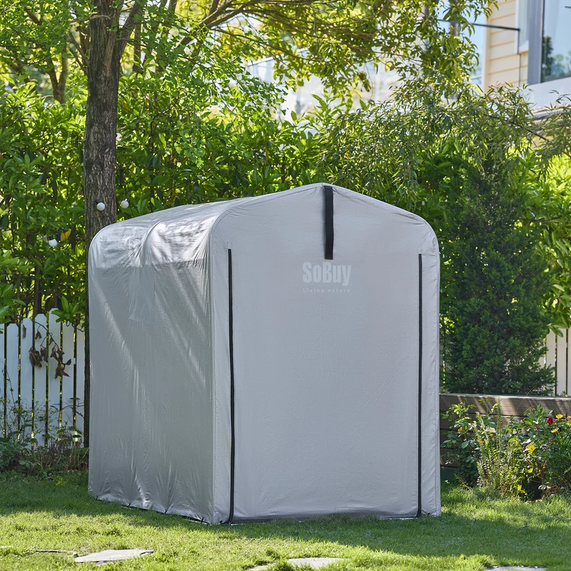 SoBuy SDA11-SIL Bâche pour Abri de Jardin Imperméable, pour Abri Vélo, Moto et Outils, Résistant à l’Humidité, Rangement Optimisé – L120×P176×H163 cm, Argent