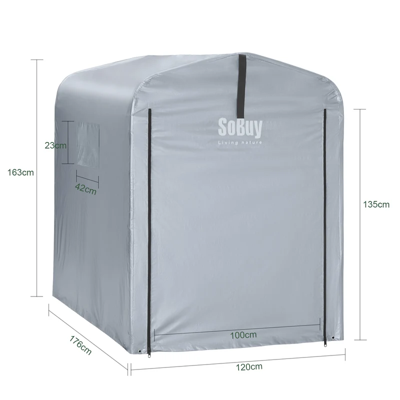 SoBuy SDA11-SIL Bâche pour Abri de Jardin Imperméable, pour Abri Vélo, Moto et Outils, Résistant à l’Humidité, Rangement Optimisé – L120×P176×H163 cm, Argent
