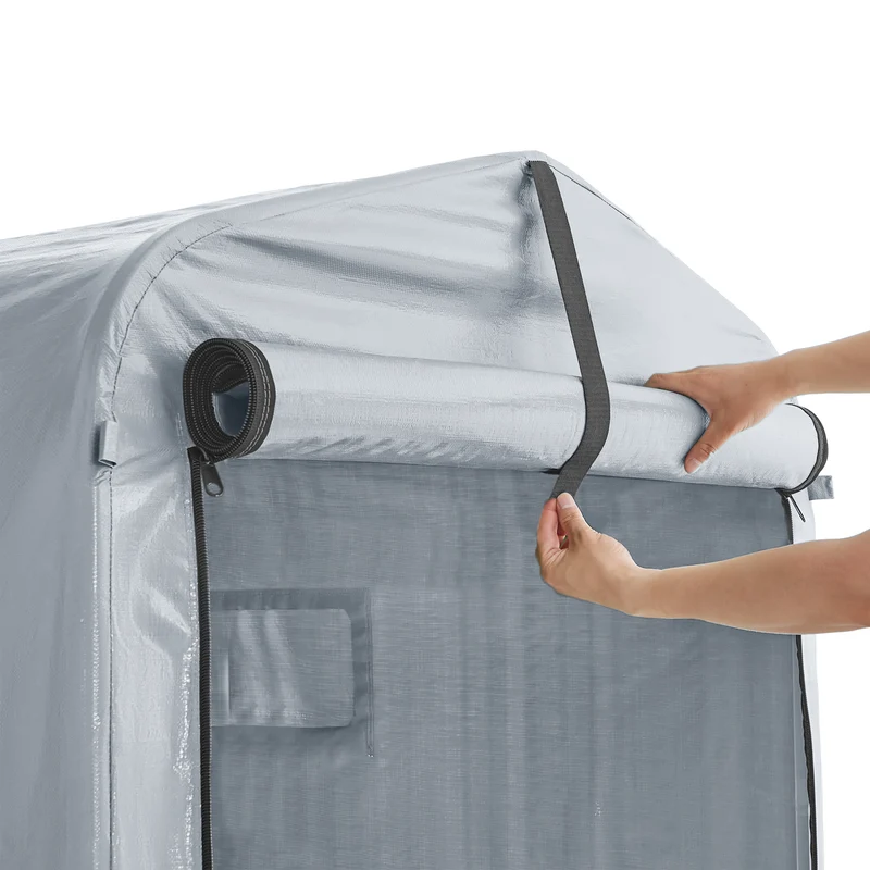 SoBuy SDA11-SIL Bâche pour Abri de Jardin Imperméable, pour Abri Vélo, Moto et Outils, Résistant à l’Humidité, Rangement Optimisé – L120×P176×H163 cm, Argent