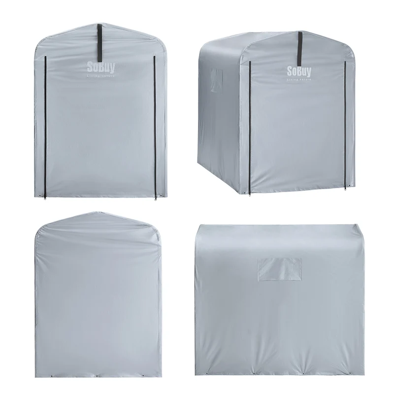 SoBuy SDA11-SIL Bâche pour Abri de Jardin Imperméable, pour Abri Vélo, Moto et Outils, Résistant à l’Humidité, Rangement Optimisé – L120×P176×H163 cm, Argent