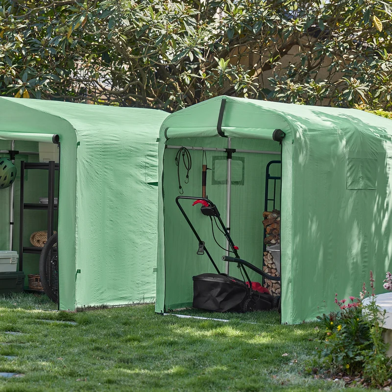SoBuy KLS11-GR Abri de Jardin Imperméable avec Crochets, pour Vélo, Moto et Outils, Résistant à l’Humidité, Rangement Optimisé – L120×P176×H163 cm, Vert
