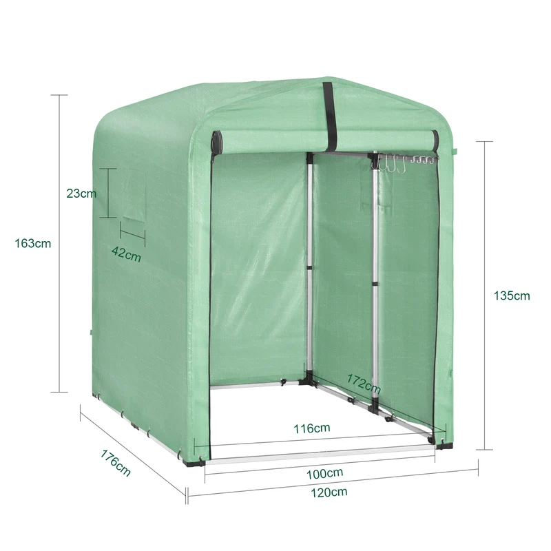 SoBuy KLS11-GR Abri de Jardin Imperméable avec Crochets, pour Vélo, Moto et Outils, Résistant à l’Humidité, Rangement Optimisé – L120×P176×H163 cm, Vert