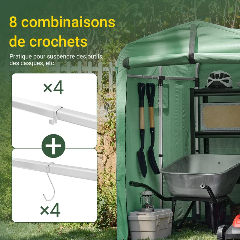 SoBuy KLS11-GR Abri de Jardin Imperméable avec Crochets, pour Vélo, Moto et Outils, Résistant à l’Humidité, Rangement Optimisé – L120×P176×H163 cm, Vert