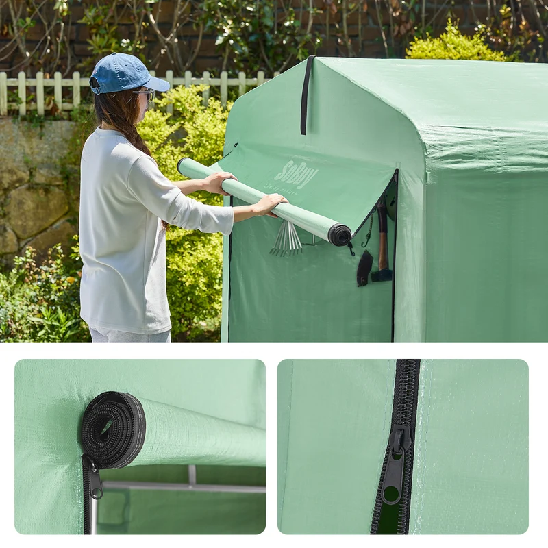 SoBuy KLS11-GR Abri de Jardin Imperméable avec Crochets, pour Vélo, Moto et Outils, Résistant à l’Humidité, Rangement Optimisé – L120×P176×H163 cm, Vert