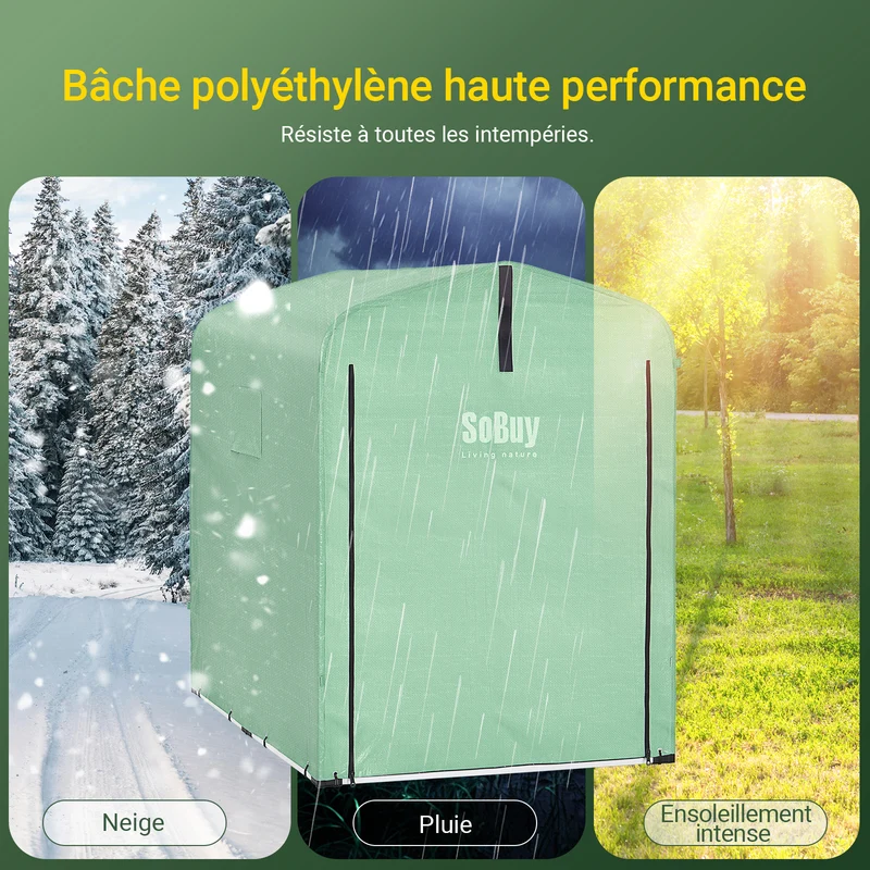 SoBuy KLS11-GR Abri de Jardin Imperméable avec Crochets, pour Vélo, Moto et Outils, Résistant à l’Humidité, Rangement Optimisé – L120×P176×H163 cm, Vert