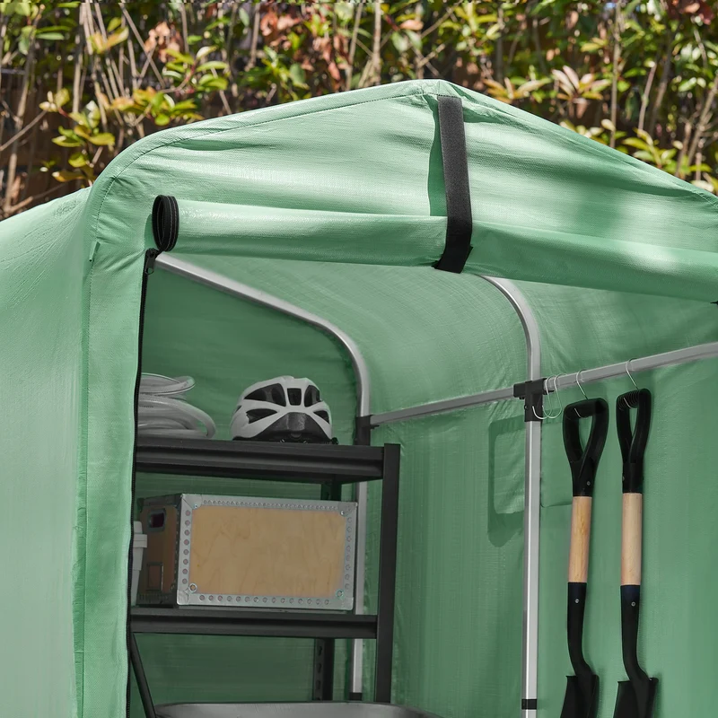 SoBuy KLS11-GR Abri de Jardin Imperméable avec Crochets, pour Vélo, Moto et Outils, Résistant à l’Humidité, Rangement Optimisé – L120×P176×H163 cm, Vert