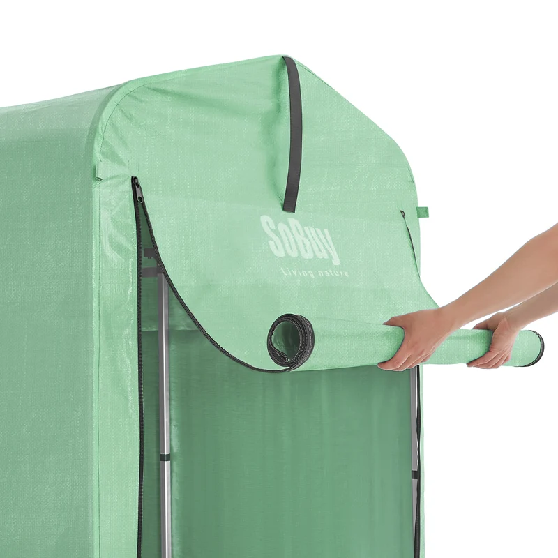 SoBuy KLS11-GR Abri de Jardin Imperméable avec Crochets, pour Vélo, Moto et Outils, Résistant à l’Humidité, Rangement Optimisé – L120×P176×H163 cm, Vert