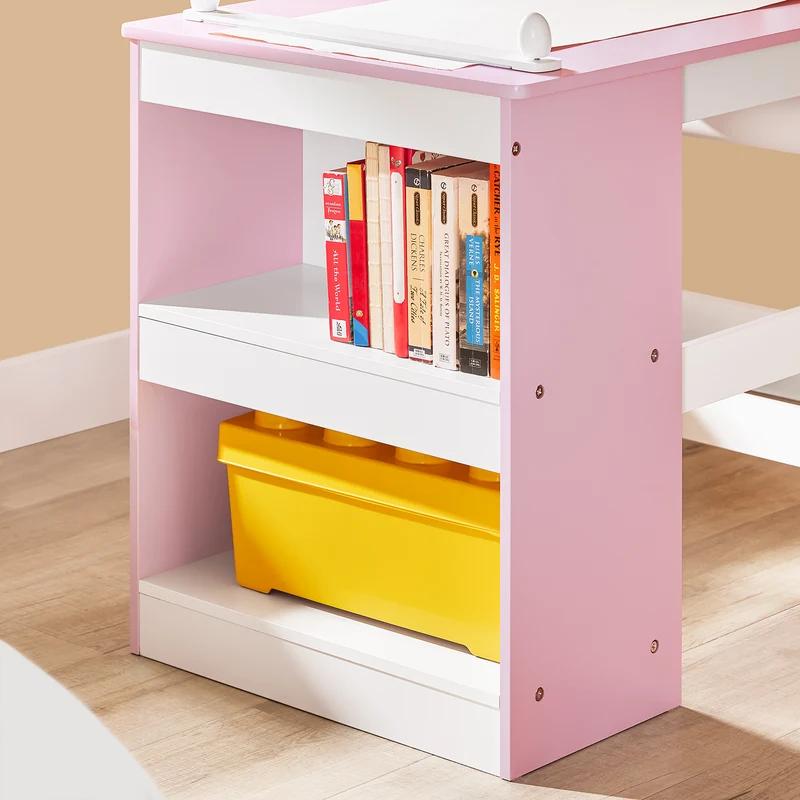 SoBuy KMB116-P Ensemble Table et Chaise pour Enfants Set de 2 Pièces avec Autocollants DIY Bureau pour Enfants avec 3 Porte-Crayons Rose et Blanc