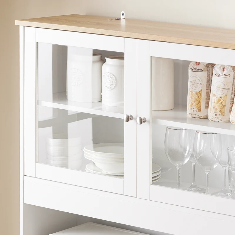 SoBuy FSB101-W Buffet Cuisine avec 3 Portes, 2 Tiroirs et Compartiment à Poubelle, Design Moderne, pour Cuisine et Salle à Manger – L92×P40×H180 cm, Blanc