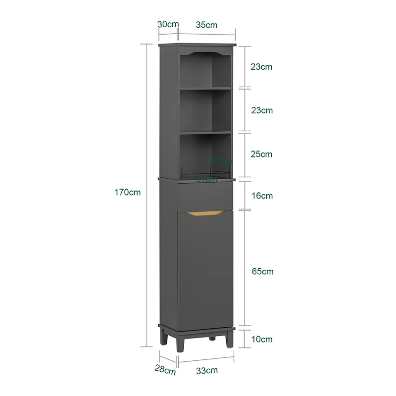 SoBuy BZR112-DG Meuble Colonne de Salle de Bain, Armoire Haute, Étagère de Rangement, Placard de Rangement