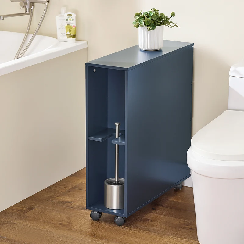 SoBuy BZR191-B Meuble de Rangement Salle de Bain Étroit sur roulettes, Support Papier Toilette avec roulettes