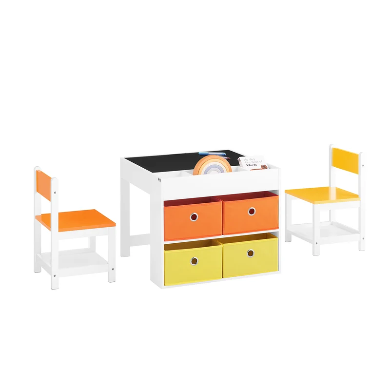 SoBuy KMB75-K-W Ensemble Table et Chaises Enfant Rangement Fonctionnel et Compact, pour Chambre d’Enfant, Rangement Optimisé, Pratique – L60×P60×H50 cm, Blanc