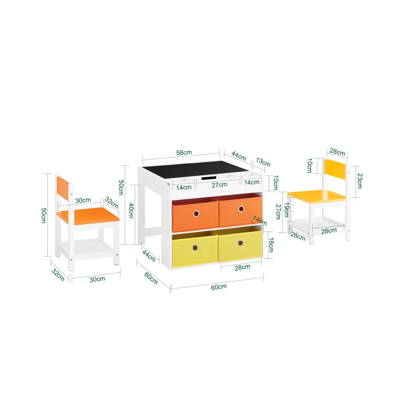 SoBuy KMB75-K-W Ensemble Table et Chaises Enfant Rangement Fonctionnel et Compact, pour Chambre d’Enfant, Rangement Optimisé, Pratique – L60×P60×H50 cm, Blanc