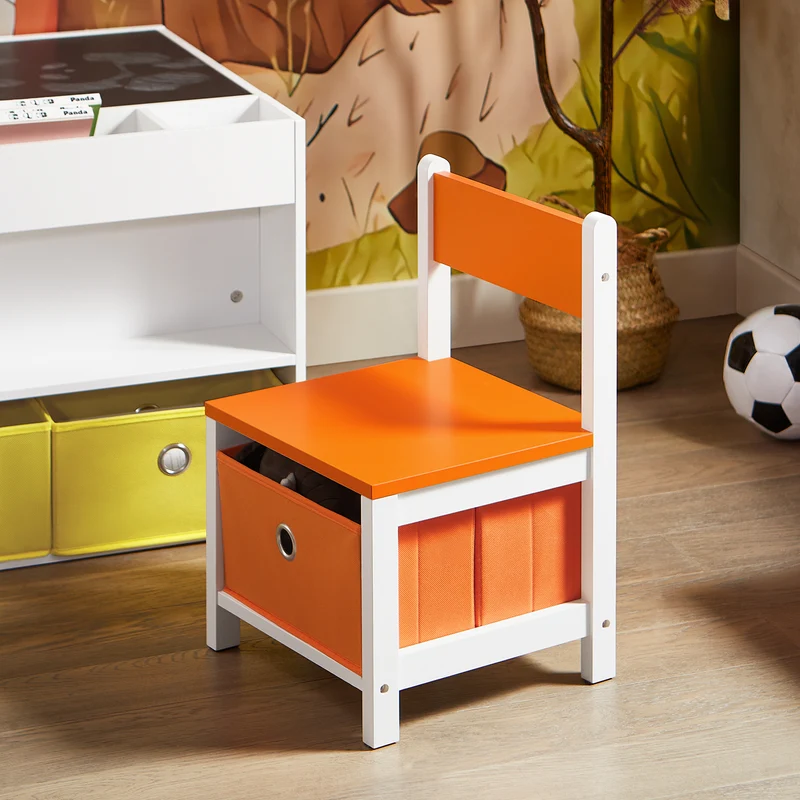 SoBuy KMB75-K-W Ensemble Table et Chaises Enfant Rangement Fonctionnel et Compact, pour Chambre d’Enfant, Rangement Optimisé, Pratique – L60×P60×H50 cm, Blanc