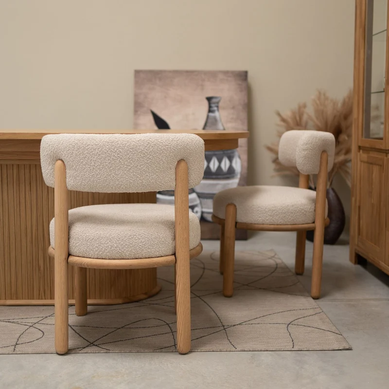 Chaise en bois massif de chêne Lova, revêtement Ecru - Lot de 2 chaises - NordicStory