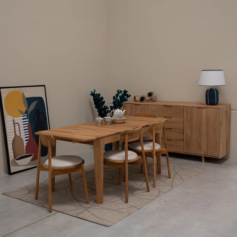 Table à manger rectangulaire extensible en bois massif de chêne Kodama - NordicStory