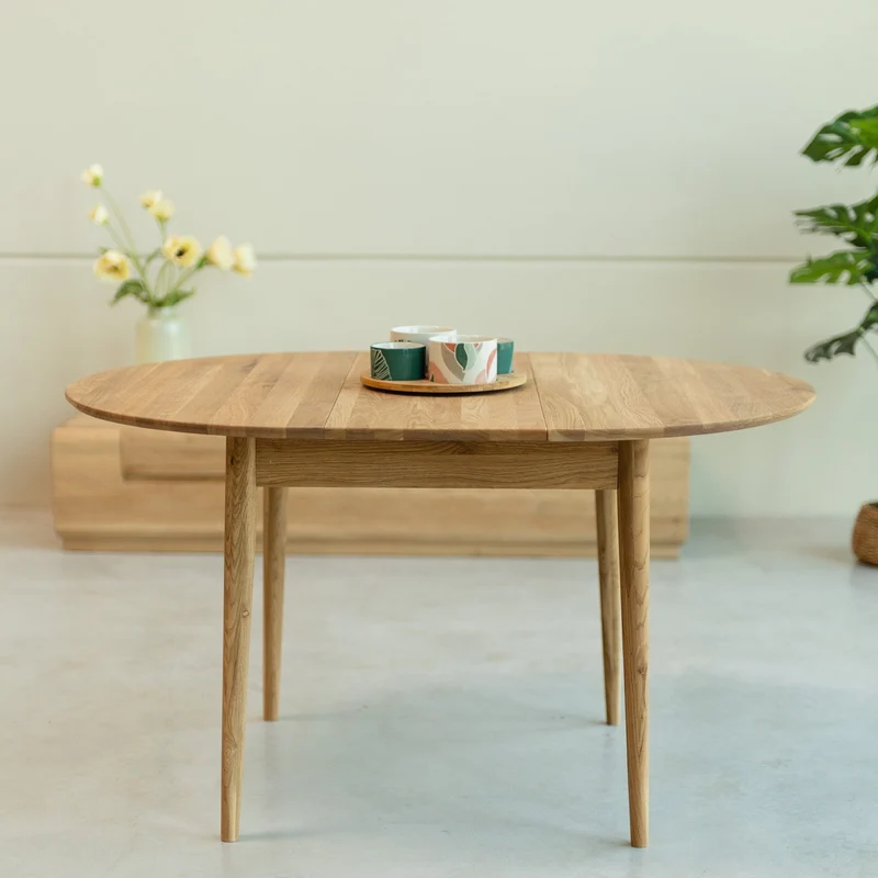 Table à manger ronde extensible en bois massif de chêne Malmo - NordicStory