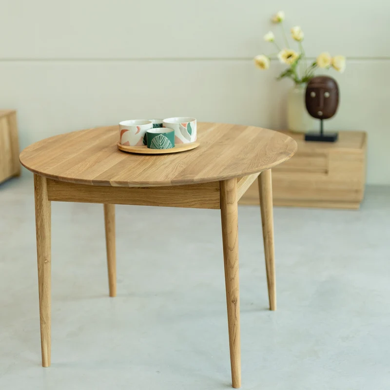 Table à manger ronde extensible en bois massif de chêne Malmo - NordicStory