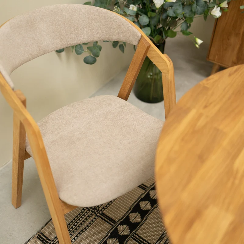 Chaise en bois massif de chêne Knut, revêtement Beige/Gris Anthracite - Lot de 2 ou de 4 chaises - NordicStory