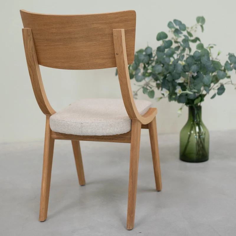 Chaise en bois massif de chêne Lucas, revêtement Gris/Beige - Lot de 2 ou 4 chaises - NordicStory