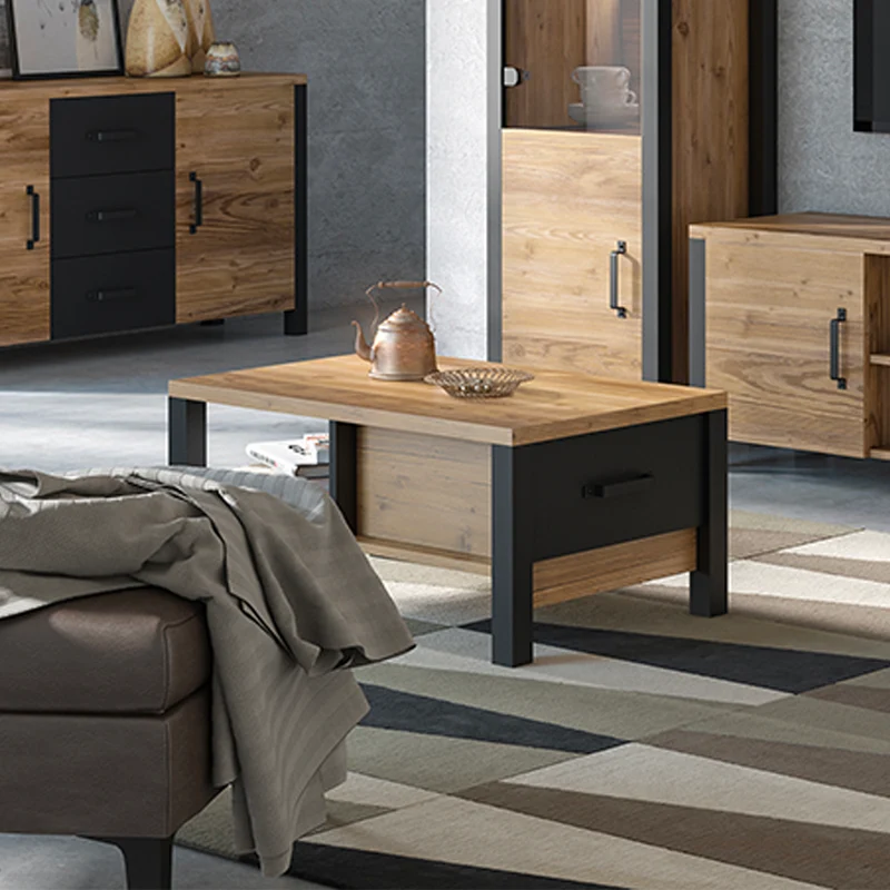 Table basse 1 tiroir Lyam Bois et Noir