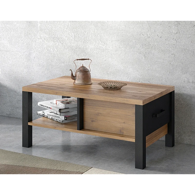 Table basse 1 tiroir Lyam Bois et Noir