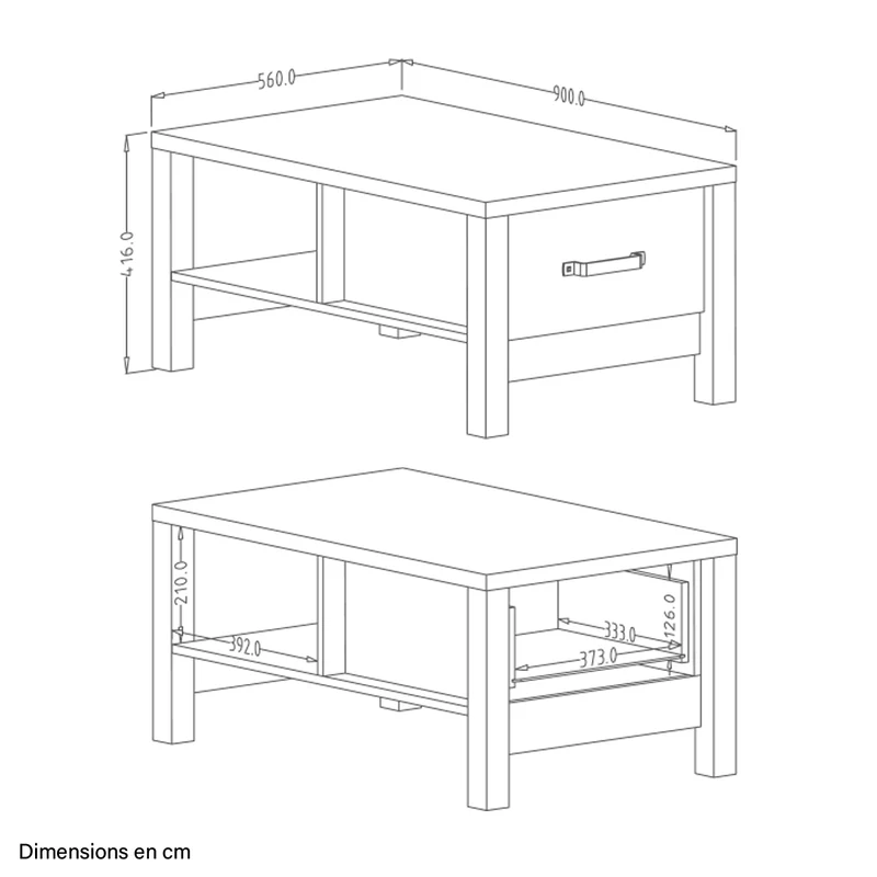 Table basse 1 tiroir Lyam Bois et Noir