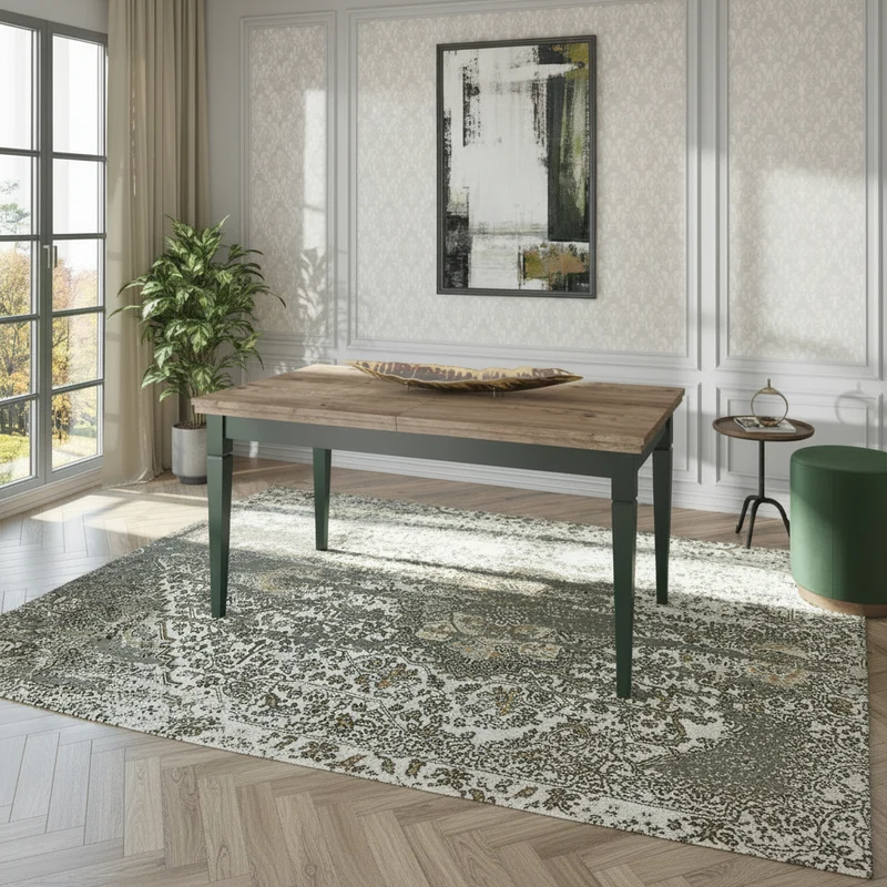 Table à manger extensible 6 à 8 places Martin Vert et Bois