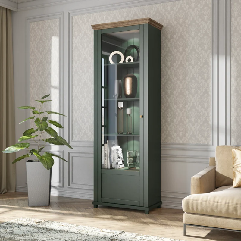 Vitrine 1 porte ouverture gauche Martin Vert et Bois