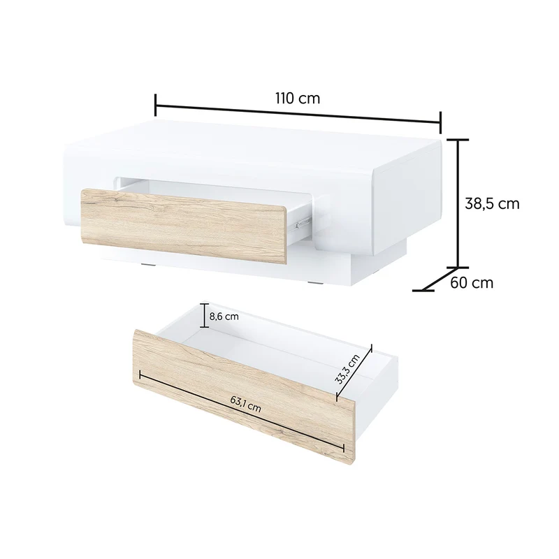 Table basse 1 tiroir Jules Gris et Bois