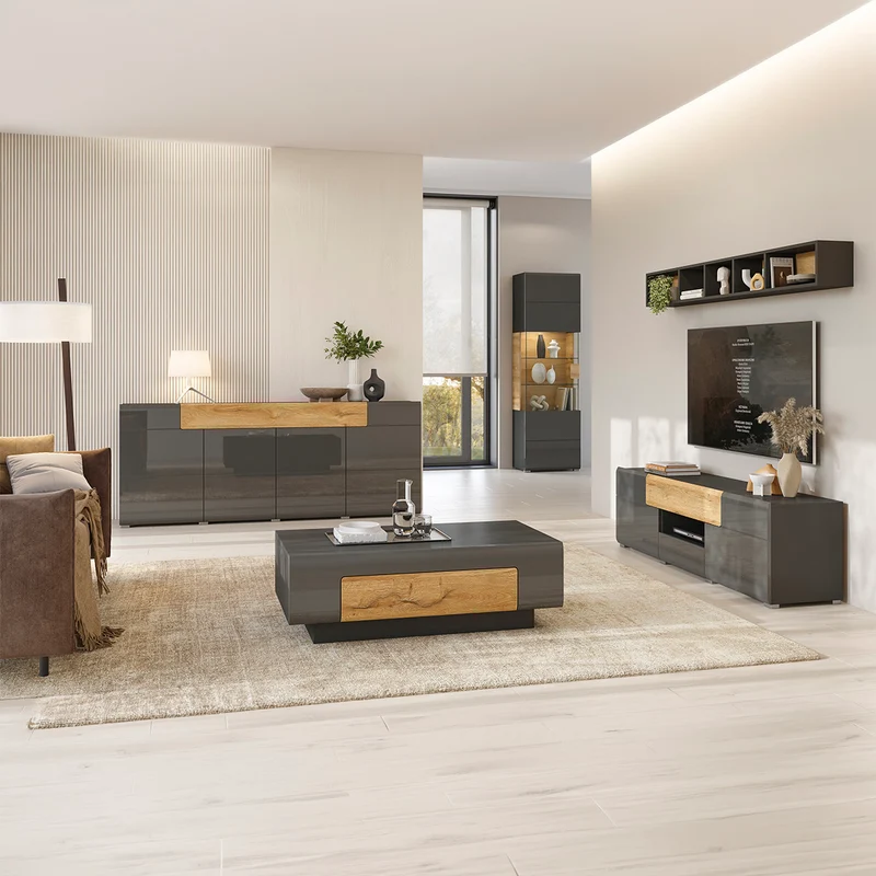 Table basse 1 tiroir Jules Gris et Bois