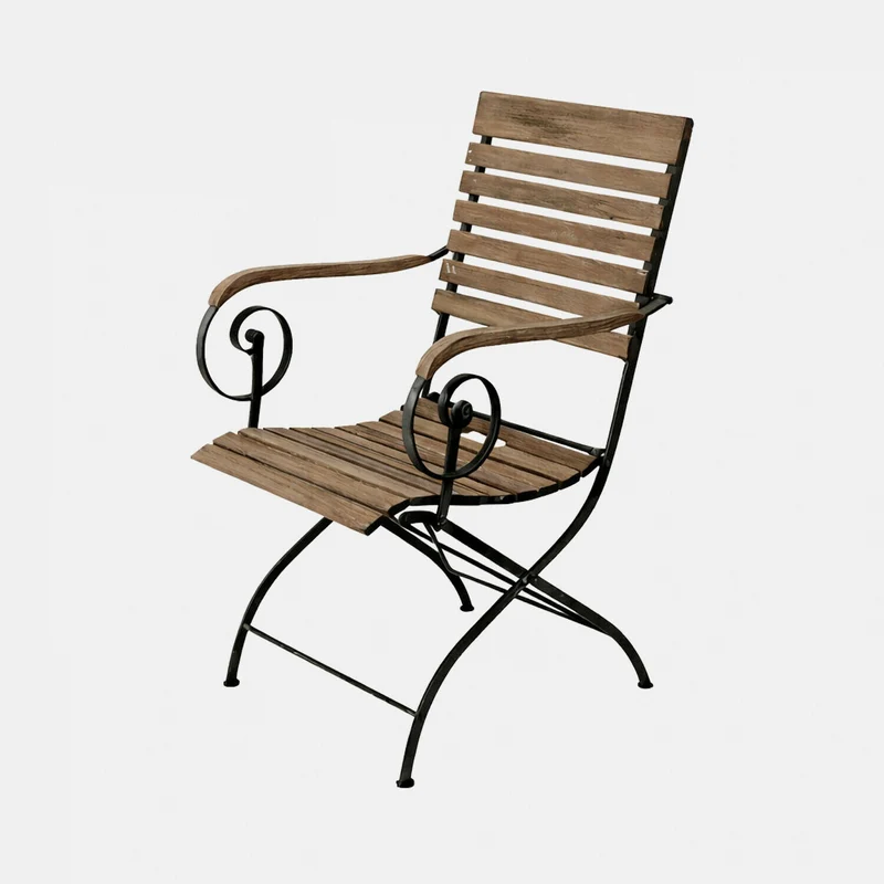 Chaise de jardin pliable LOBERON Iker en bois et métal noir