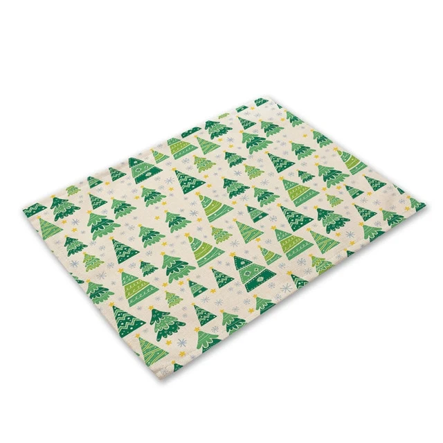Set de Table de Noel Forêt de Sapin en Tissu Coton & Lin