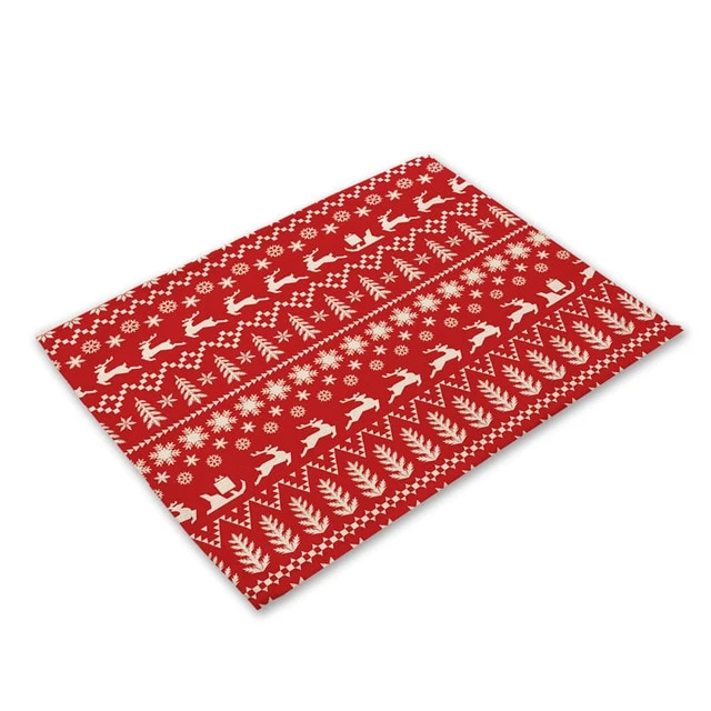 Set de Table Forêt Rouge de Noel en Tissu Coton & Lin
