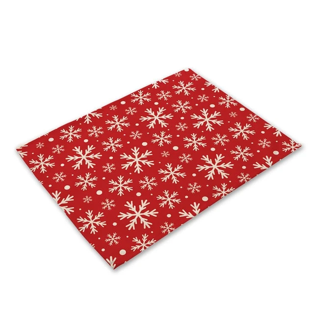 Set de Table Pluie de Flocons de Noel en Tissu Coton & Lin Rouge