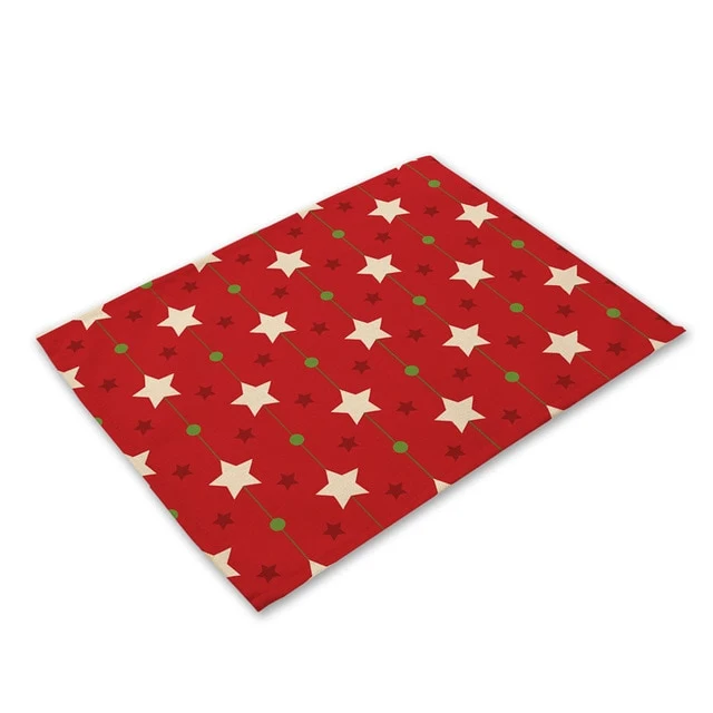 Set de Table Etoiles de Noel en Tissu Coton & Lin Rouge