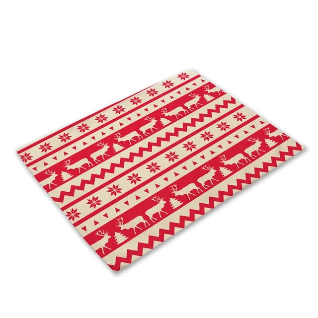 Set de Table Rouge et Blanc de Noel en Tissu Coton & Lin