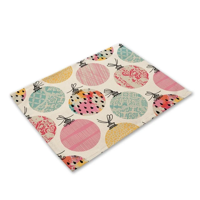 Set de Table Boules de Noel en Tissu Coton & Lin