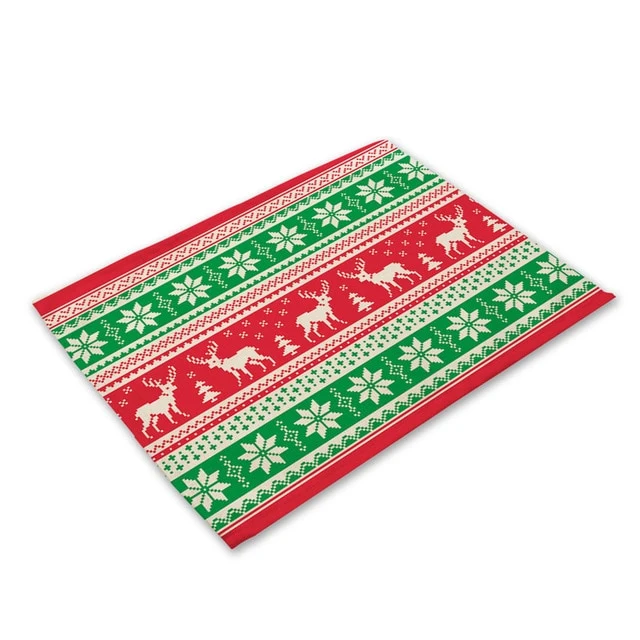 Set de Table Cerfs de Noel Rouge en Tissu Coton & Lin