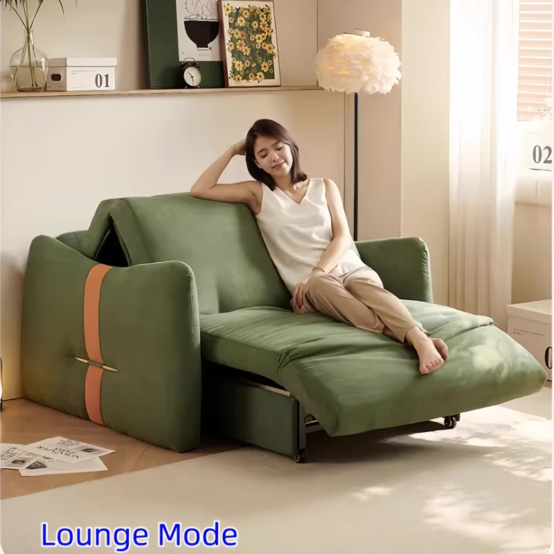 Canapé-lit moderne et minimaliste en tissu suédine microfibre avec télécommande et tiroir de rangement