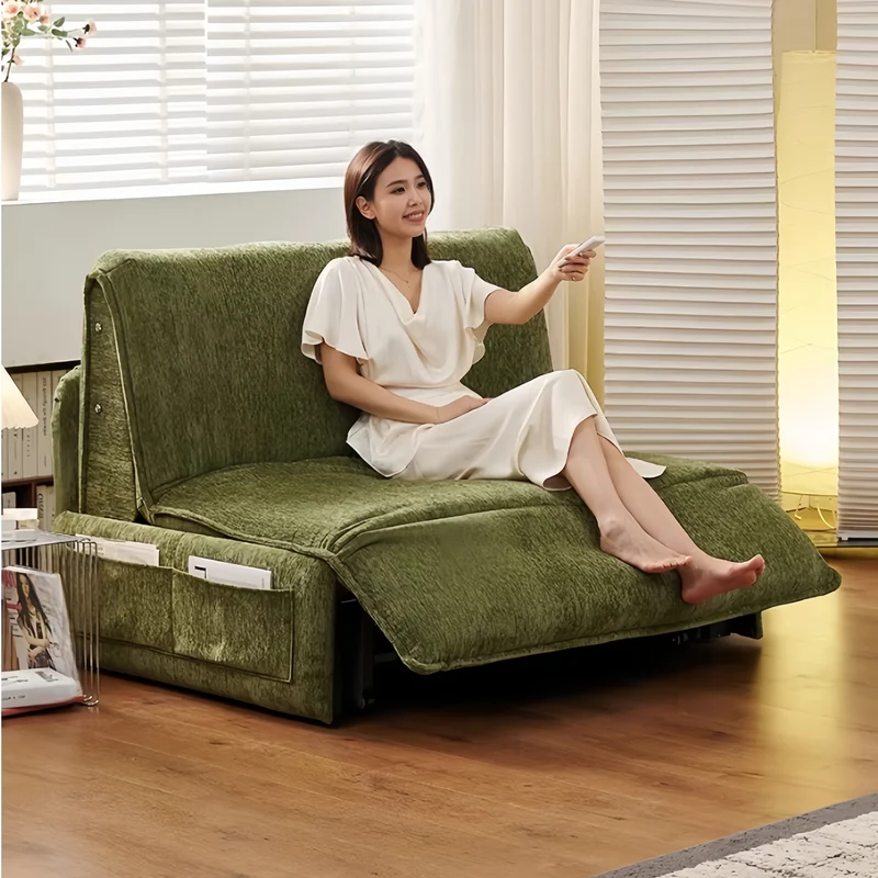 Canapé-lit électrique en tissu chenille télécommandé