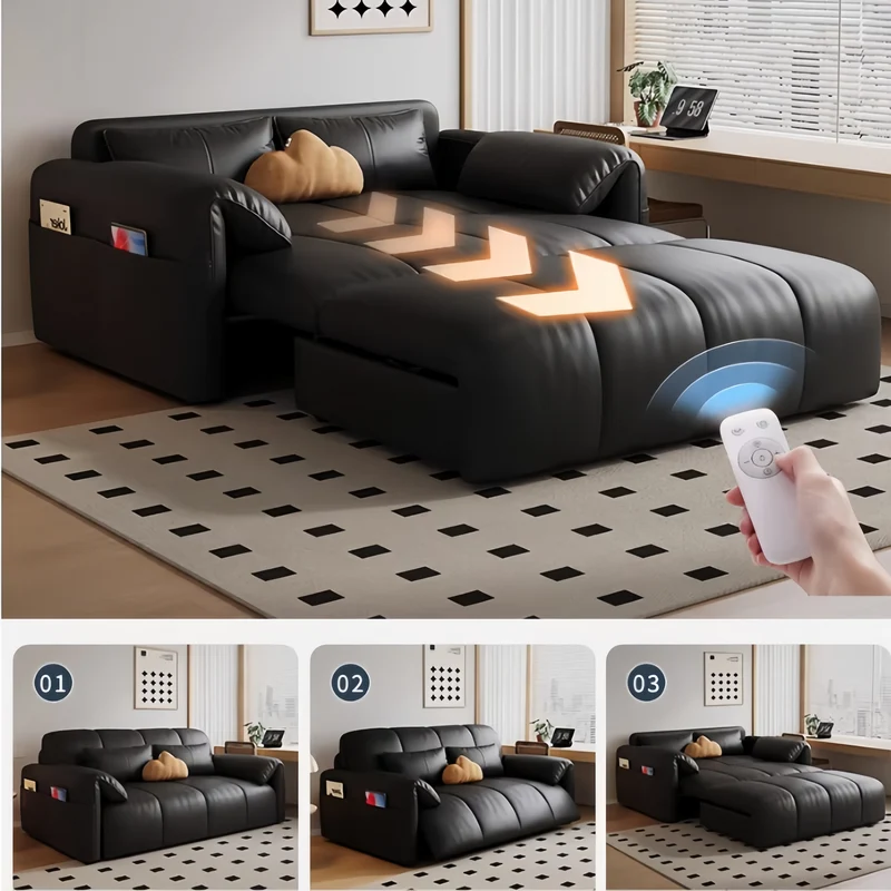 Canapé-lit électrique Leathaire télécommandé avec coussin en latex et tiroir de rangement