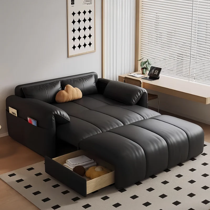 Canapé-lit électrique Leathaire télécommandé avec coussin en latex et tiroir de rangement