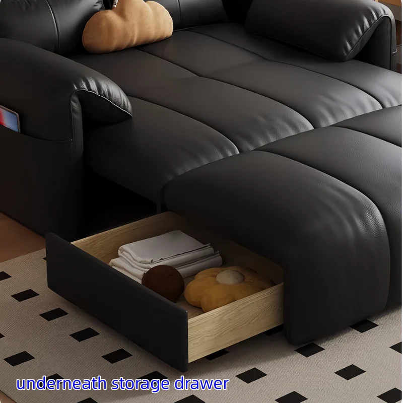 Canapé-lit électrique Leathaire télécommandé avec coussin en latex et tiroir de rangement